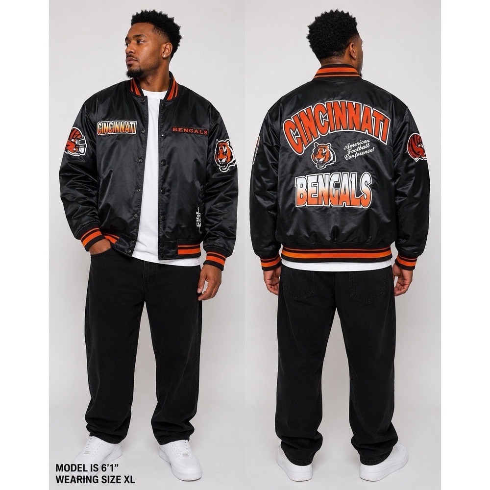 Vintage 90s Cincinnati Bengals Bomber Jacket NFL Satin Mens Large Coat